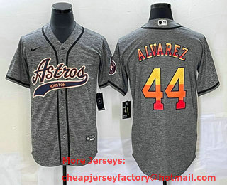 Men's Houston Astros #44 Yordan Alvarez Grey Gridiron Cool Base Stitched Baseball Jersey