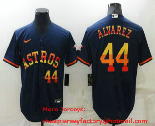 Men's Houston Astros #44 Yordan Alvarez Number Navy Blue Rainbow Stitched MLB Cool Base Nike Jersey