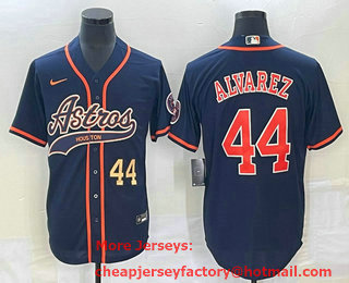 Men's Houston Astros #44 Yordan Alvarez Number Navy Blue With Patch Cool Base Stitched Baseball Jersey
