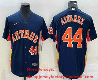Men's Houston Astros #44 Yordan Alvarez Number Navy Blue With Patch Stitched MLB Cool Base Nike Jersey