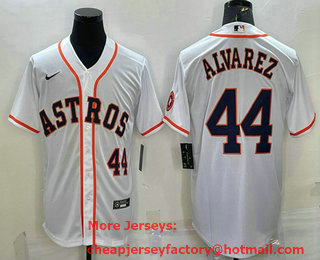 Men's Houston Astros #44 Yordan Alvarez Number White With Patch Stitched MLB Cool Base Nike Jersey