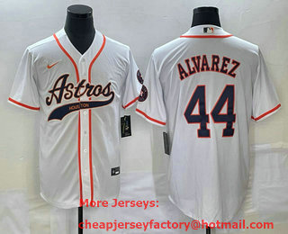 Men's Houston Astros #44 Yordan Alvarez White With Patch Cool Base Stitched Baseball Jersey