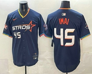 Men's Houston Astros #45 Tatsuya Imai Navy 2025 City Connect With Texas Patch Limited Stitched Jersey