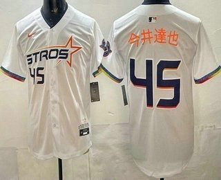 Men's Houston Astros #45 Tatsuya Imai White Kanji 2025 City Connect Limited Jersey