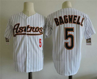Men's Houston Astros #5 Jeff Bagwell White Pinstripe 2001 Throwback Stitched MLB Cooperstown Collection Jersey