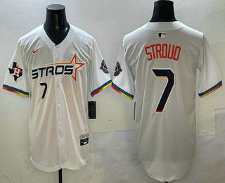 Men's Houston Astros #7 CJ Stroud White 2025 City Connect Limited Stitched Jersey