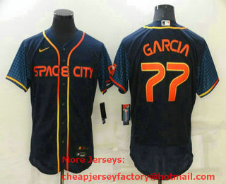 Men's Houston Astros #77 Luis Garcia 2022 Navy Blue City Connect Flex Base Stitched Baseball Jersey