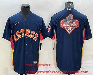 Men's Houston Astros Navy Blue Champions Big Logo With Patch Stitched MLB Cool Base Nike Jersey