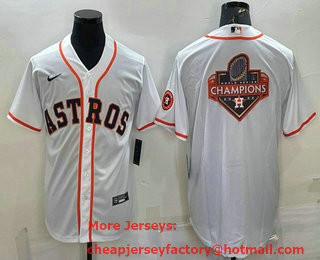 Men's Houston Astros White Champions Big Logo With Patch Stitched MLB Cool Base Nike Jersey