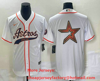 Men's Houston Astros White Team Big Logo Cool Base Stitched Baseball Jersey 03