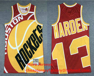 Men's Houston Rockets #13 James Harden Red Big Face Mitchell Ness Hardwood Classics Soul Swingman Throwback Jersey