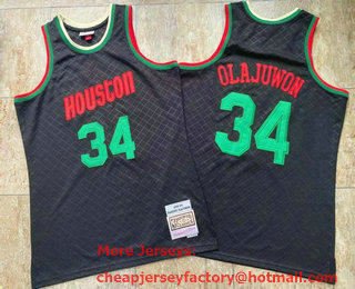 Men's Houston Rockets #34 Hakeem Olajuwon 1993-94 Black Hardwood Classics Soul Swingman Throwback Jersey