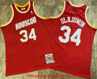 Men's Houston Rockets #34 Hakeem Olajuwon 1993-94 Red Hardwood Classics Soul AU Throwback Jersey