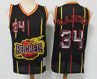 Men's Houston Rockets #34 Hakeem Olajuwon Black Hardwood Classics Soul Swingman Throwback Jersey