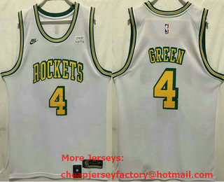 Men's Houston Rockets #4 Jalen Green 2023 White Swingman Stitched Jersey With Sponsor