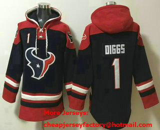 Men's Houston Texans #1 Stefon Diggs Navy Blue Ageless Must Have Lace Up Pullover Hoodie