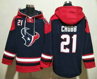 Men's Houston Texans #21 Nick Chubb Navy Ageless Must Have Lace Up Pullover Hoodie