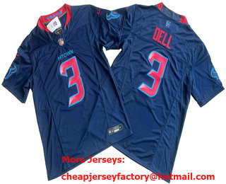 Men's Houston Texans #3 Tank Dell Limited Navy Alternate FUSE Vapor Jersey