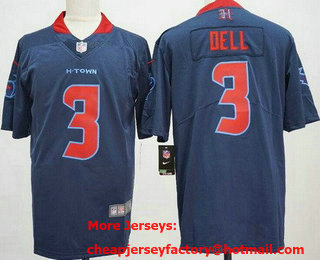 Men's Houston Texans #3 Tank Dell Limited Navy Alternate Vapor Jersey