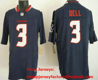 Men's Houston Texans #3 Tank Dell Limited Navy FUSE Vapor Jersey