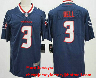 Men's Houston Texans #3 Tank Dell Limited Navy Vapor Jersey