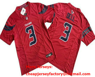 Men's Houston Texans #3 Tank Dell Limited Red FUSE Vapor Jersey