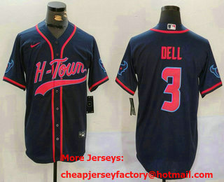 Men's Houston Texans #3 Tank Dell Navy With Patch Cool Base Stitched Baseball Jersey