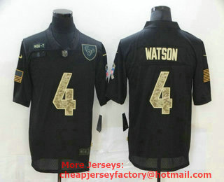 Men's Houston Texans #4 Deshaun Watson Black Camo 2020 Salute To Service Stitched NFL Nike Limited Jersey