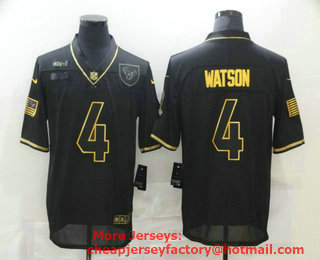 Men's Houston Texans #4 Deshaun Watson Black Gold 2020 Salute To Service Stitched NFL Nike Limited Jersey