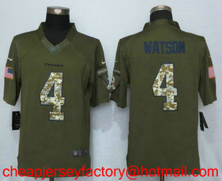 Men's Houston Texans #4 Deshaun Watson Green Salute To Service Stitched NFL Nike Limited Jersey