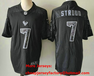 Men's Houston Texans #7 CJ Stroud Black Reflective Limited Stitched Football Jersey