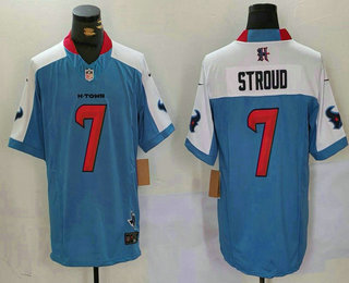Men's Houston Texans #7 CJ Stroud Blue Limited Thanksgiving Fashion FUSE Jersey