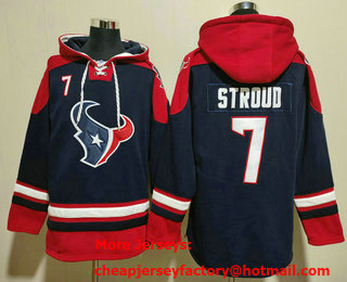 Men's Houston Texans #7 CJ Stroud Navy Blue Ageless Must Have Lace Up Pullover Hoodie