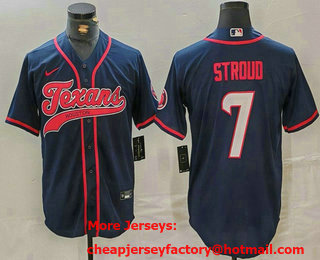 Men's Houston Texans #7 CJ Stroud Navy With Patch Cool Base Stitched Baseball Jersey
