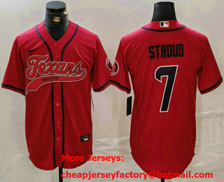 Men's Houston Texans #7 CJ Stroud Red With Patch Cool Base Stitched Baseball Jersey