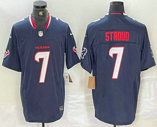 Men's Houston Texans #7 CJ Stroud White Limited Navy FUSE Vapor Jersey