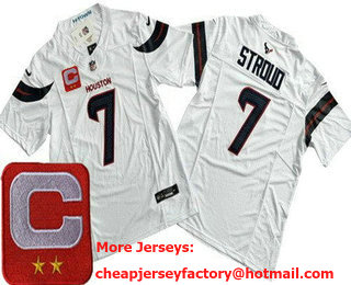 Men's Houston Texans #7 CJ Stroud White Limited White C Patch FUSE Vapor Jersey