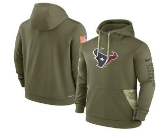 Men's Houston Texans 2022 Olive Salute to Service Therma Performance Pullover Hoodie