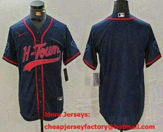 Men's Houston Texans Blank Navy With Patch Cool Base Stitched Baseball Jersey