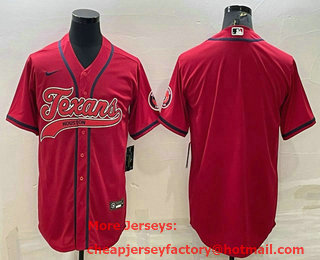 Men's Houston Texans Blank Red With Patch Cool Base Stitched Baseball Jersey