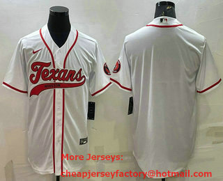 Men's Houston Texans Blank White With Patch Cool Base Stitched Baseball Jersey