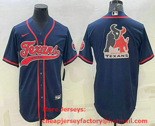 Men's Houston Texans Navy Team Big Logo With Patch Cool Base Stitched Baseball Jersey