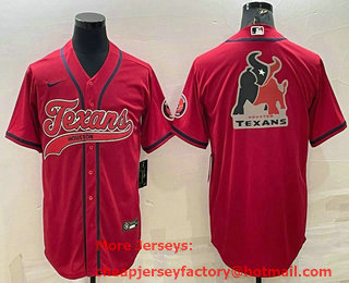 Men's Houston Texans Red Team Big Logo With Patch Cool Base Stitched Baseball Jersey