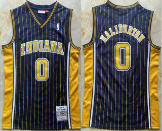 Men's Indiana Pacers #0 Tyrese Haliburton Black Stripes Hollywood Classic Throwback Swingman Jersey