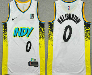 Men's Indiana Pacers #0 Tyrese Haliburton White 2024 City Icon Sponsor Swingman Jersey