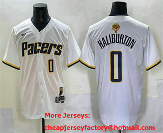 Men's Indiana Pacers #0 Tyrese Haliburton White 2025 Finals Vapor Stitched Baseball Jersey