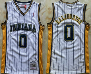 Men's Indiana Pacers #0 Tyrese Haliburton White Stripes Hollywood Classic Throwback Swingman Jersey