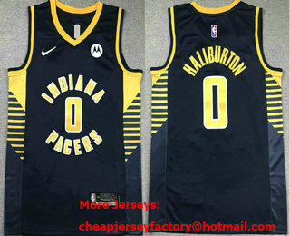 Men's Indiana Pacers #0 Tyrese Haliburton Navy Icon Sponsor Swingman Jersey