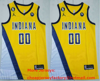 Men's Indiana Pacers #00 Bennedict Mathurin Yellow 6 Patch Sponsor Stitched Jersey