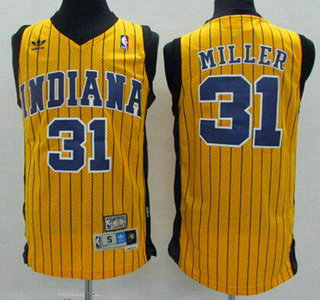 Men's Indiana Pacers #31 Reggie Miller Yellow Pinstripe Hardwood Classics Soul Swingman Throwback Jersey